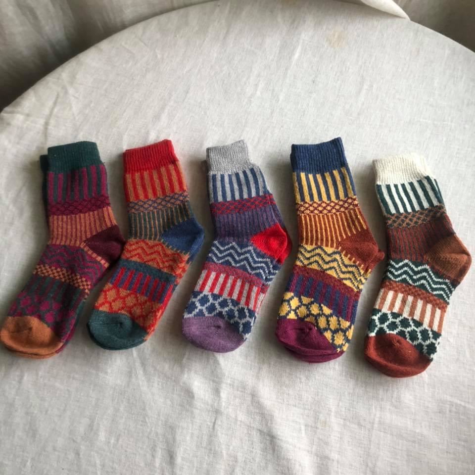 羊毛幾何條紋襪(五雙一組)