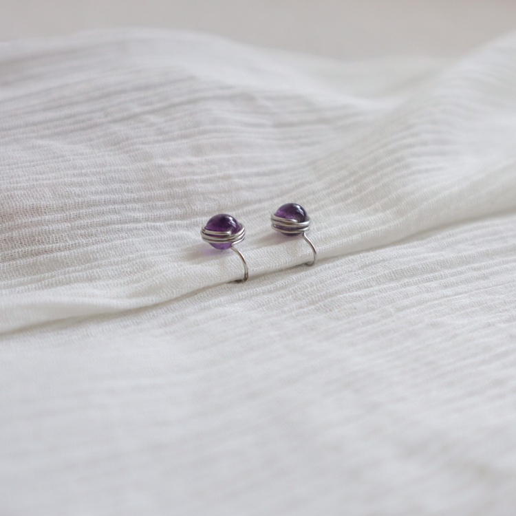 紫水晶夾式耳環