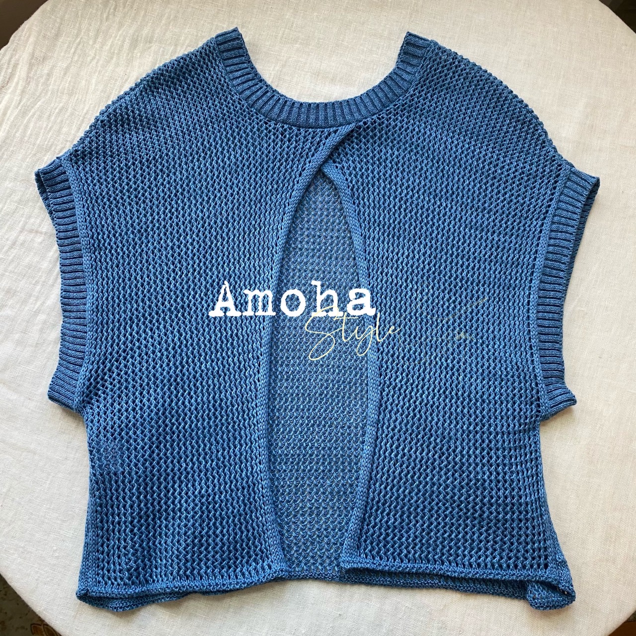 Amoha純棉針織短版兩面穿上衫-愛麗絲藍
