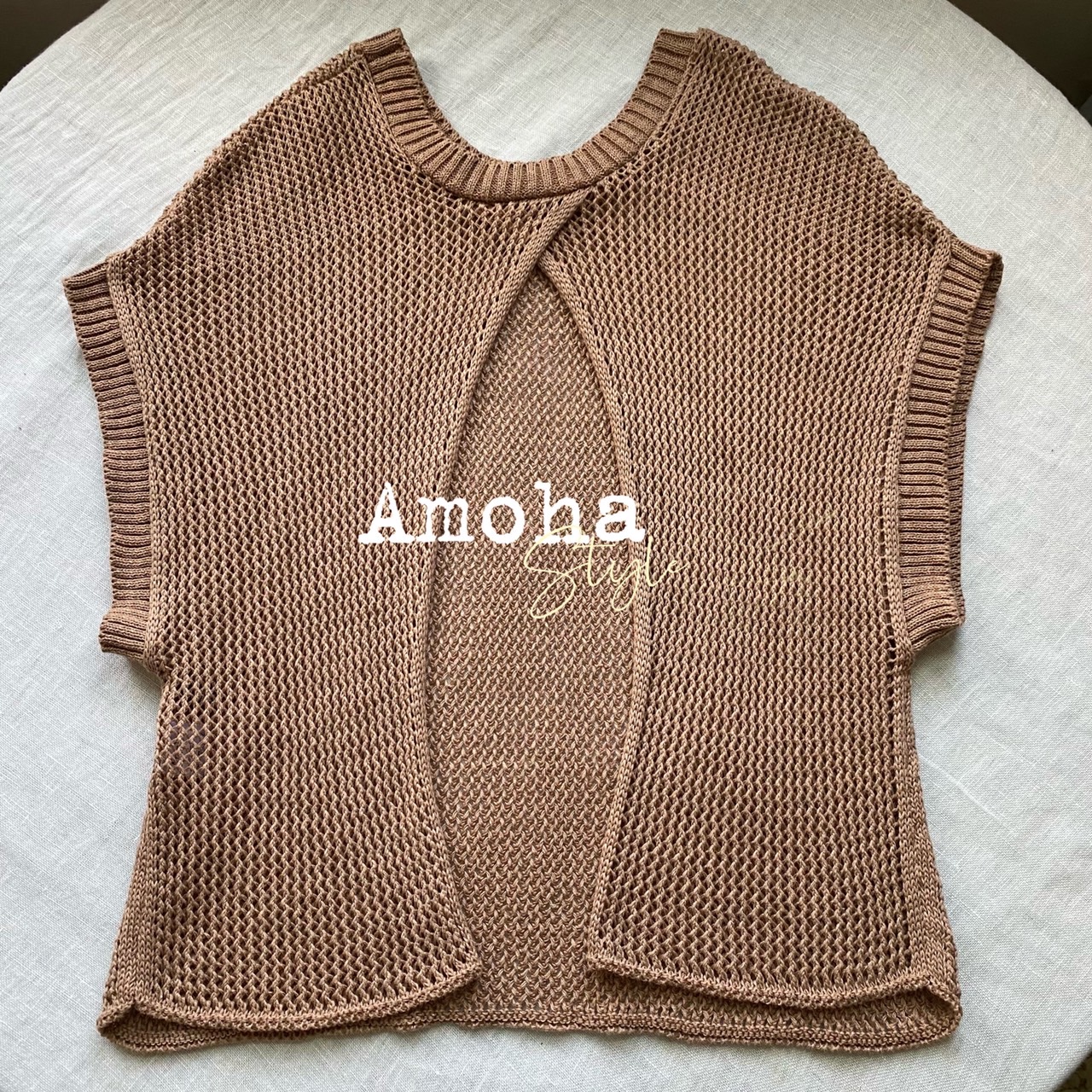 Amoha純棉針織短版兩面穿上衫-焦糖奶茶色