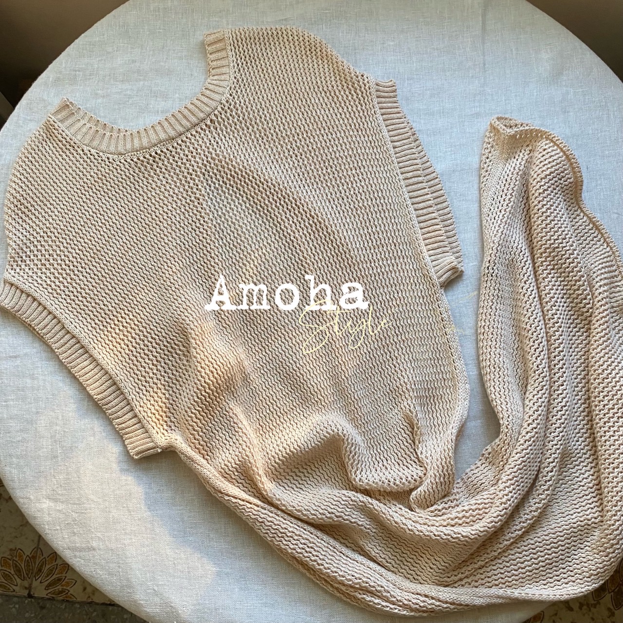 Amoha純棉針織長版兩面穿上衫-奶油米杏色