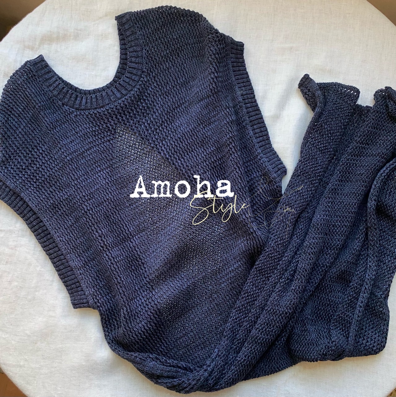 Amoha純棉針織長版兩面穿上衫-神秘藍