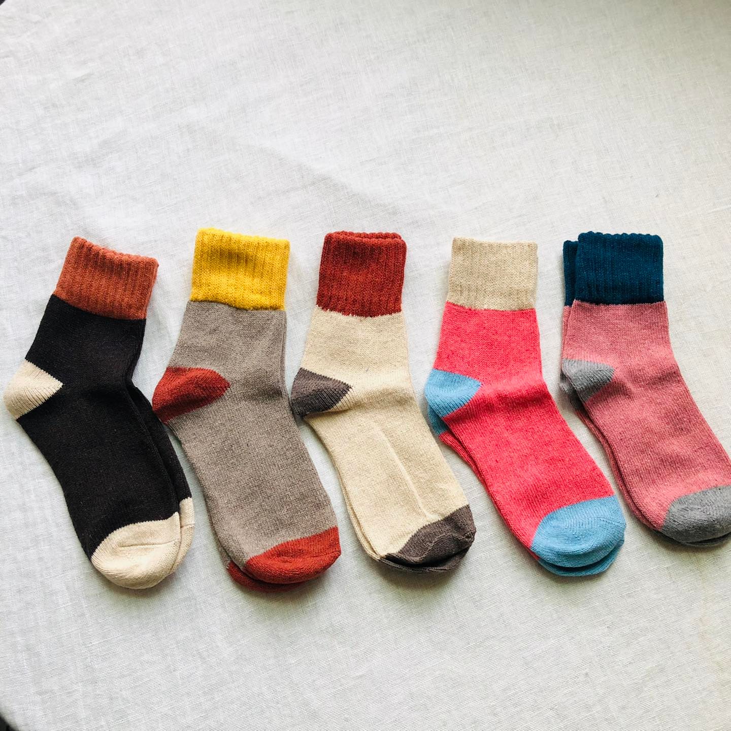 色彩拼接中筒襪(五雙一組)